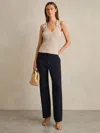 Reiss Womens Navy Clement Tapered-leg Cotton Trousers In Blue