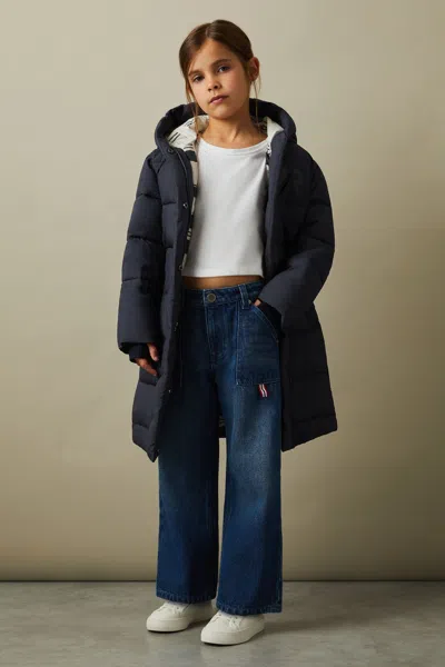 Reiss Navy Junior Water Resistant Belted Puffer Coat