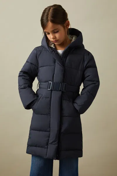 Reiss Navy Senior Water Resistant Belted Puffer Coat