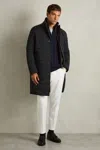 Reiss Navy Layered-effect Quilted-sheel Longline Jacket In Navy