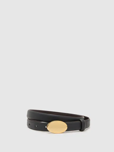Reiss Navy Leather Oval-buckle Belt In Metallic