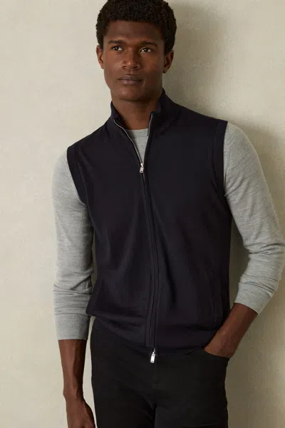 Reiss Navy Leeds Merino Wool Zip-through Gilet