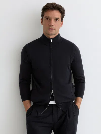 Reiss Navy Merino Wool Zip-through Gilet In Blue