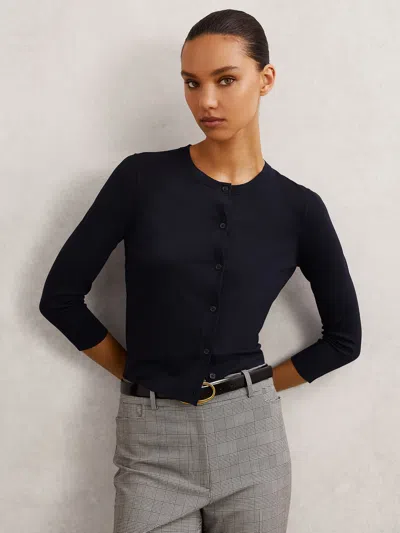Reiss Navy Lightweight Cropped Cardigan In Blue