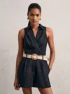 Reiss Navy Linen Belted Sleeveless Wrap Playsuit In Black