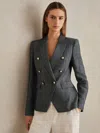 Reiss Womens Baker Peak-lapel Double-breasted Linen And Cotton-blend Blazer Navy