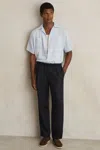 Reiss Navy Linen Drawstring Relaxed-fit Trousers