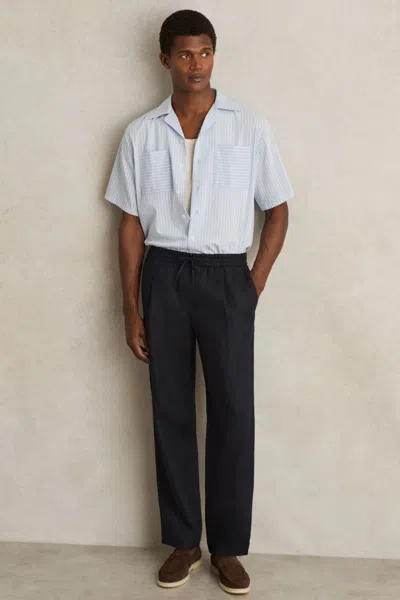 Reiss Navy Linen Drawstring Relaxed-fit Trousers