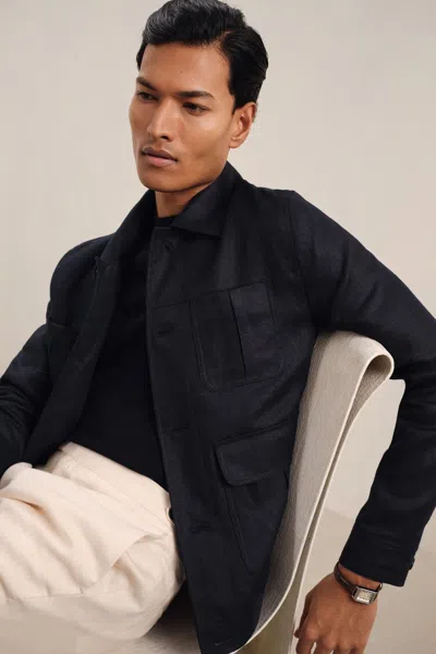 Reiss Navy Linen Four-pocket Jacket