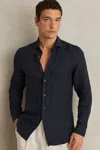 Reiss Navy Linen Button-through Shirt In Blue
