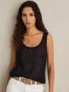 Shop Reiss Navy Linen Open-knit Vest