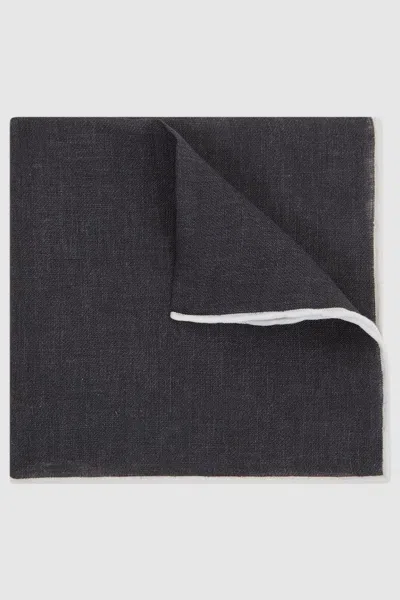 Reiss Navy Linen Plain Pocket Square