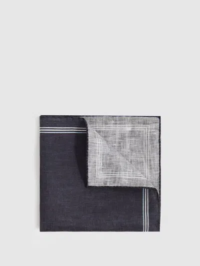 Reiss Navy Linen Pocket Square In Blue