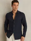 Reiss Navy Linen Striped Cutaway-collar Shirt