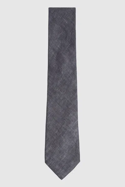 Reiss Navy Linen Textured Tie