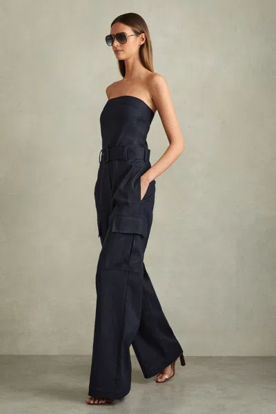 Reiss Lois Bandeau Jumpsuit In Navy