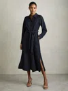 Reiss Navy Long-sleeve Belted Midi Dress In Blue
