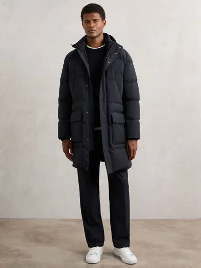 Reiss Navy Longline Quilted Puffer Jacket In Blue