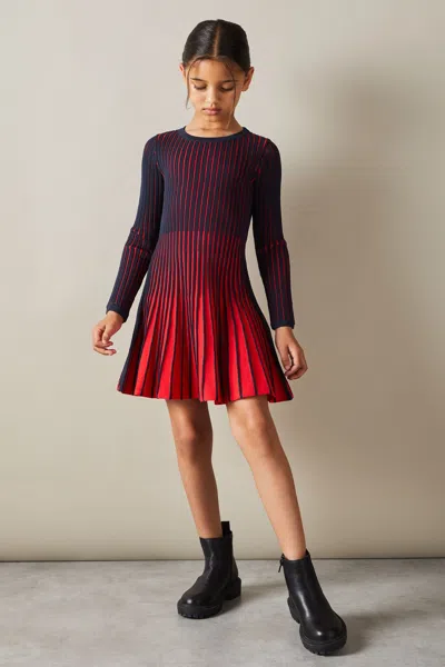 Reiss Navy Lou Junior Pleated Contrast Skater Dress