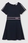 REISS NAVY LOWRI 13-14 YRS INTERLOCK-JERSEY LOGO-WAISTBAND DRESS