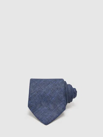 Reiss Navy Luciano Linen Woven Tie In Blue