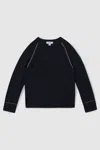 Reiss Navy 9-13 Yrs Contrast Stitch Wool Blend Crew Neck Jumper In Navy