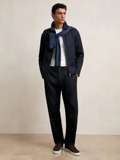 Reiss Navy Lyocell Cotton Wide Utility Trousers In Black