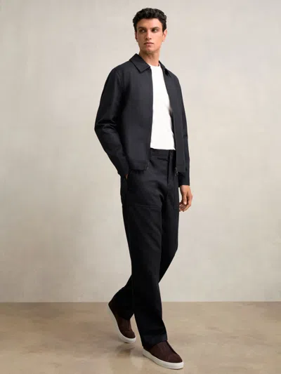 Reiss Navy Lyocell-cotton Zip-through Twill Jacket In Blue