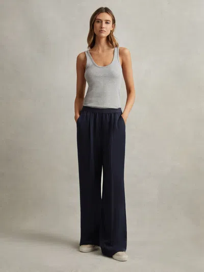 Reiss Navy Lyocell-linen Wide Leg Trousers