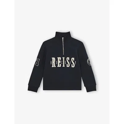 Reiss Kids' Navy Martin Half-zip Cotton-jersey Sweatshirt 9 In Multi