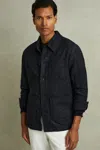 Reiss Navy Melange Checked Button Through Worker Jacket