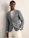 Reiss Grey Checked Single Breasted Blazer With Wool In Blue