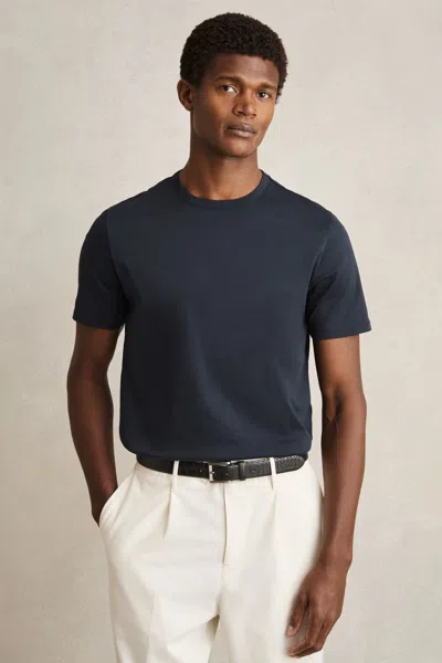 REISS NAVY MERCERISED-COTTON CREW-NECK T-SHIRT