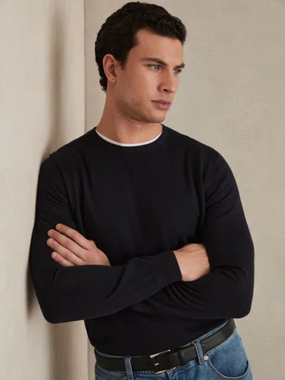 Reiss Navy Merino Wool Crew Neck Jumper In Blue
