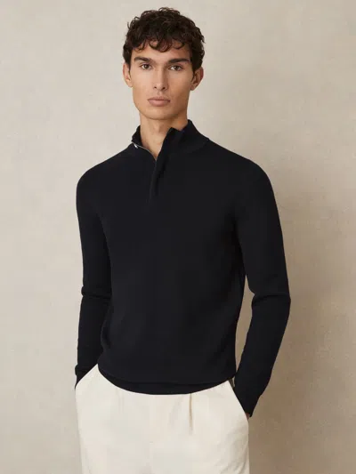 Reiss Navy Merino Wool Half-zip Jumper In Black