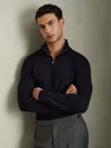 Reiss Navy Merino Wool Half-zip Jumper In Black