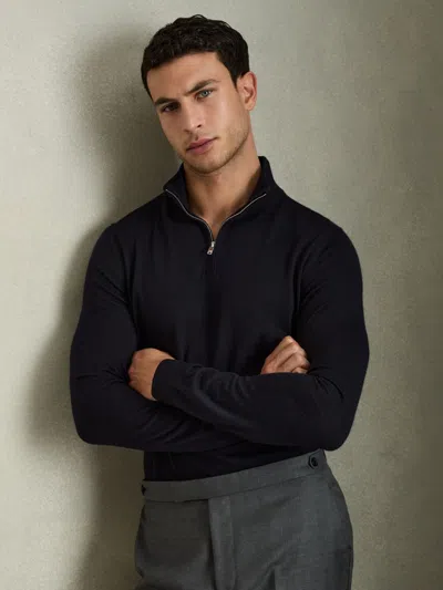 Reiss Navy Merino Wool Half-zip Jumper In Black
