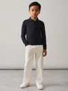 Reiss Navy Merino Wool Long-sleeve Polo Shirt In Blue