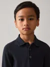 Reiss Navy Merino Wool Long-sleeve Polo Shirt In Black