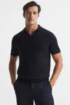 Reiss Duchie Johnny Collar Short Sleeve Wool Polo Sweater In Navy