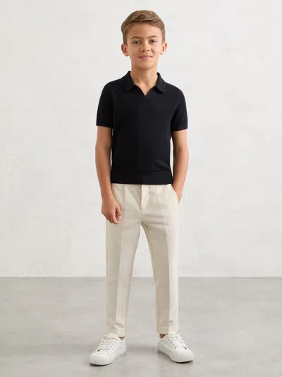 Reiss Kids' Navy Merino Wool Open-collar Polo Shirt In Black