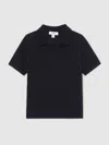Reiss Navy Merino Wool Open-collar Polo Shirt In Black