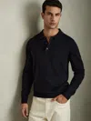 Reiss Navy Merino Wool Polo Shirt In Black