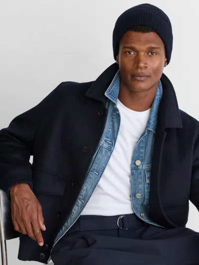 Reiss Navy Merino Wool Rib-knit Beanie