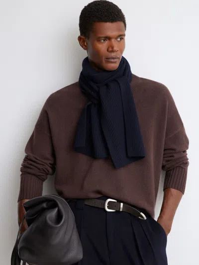 Reiss Navy Merino Wool Rib-knit Scarf In Blue