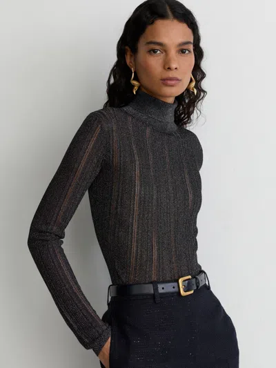 Reiss Navy Metallic Open-knit Roll-neck Top