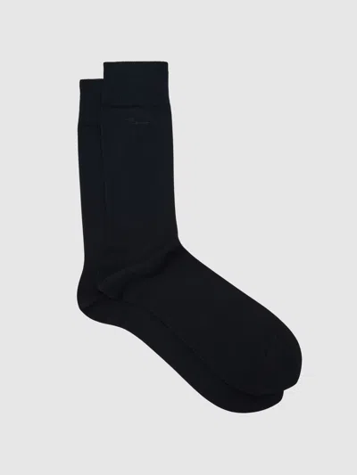 Reiss Navy Milo Cotton-blend Script-logo Socks In Black