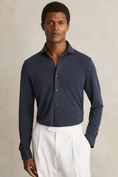 Reiss Navy Modal-blend Cutaway-collar Shirt Regular-fit In Blue
