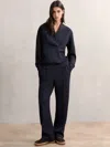 Reiss Navy Modal-blend Interlock Wide-leg Joggers In Blue