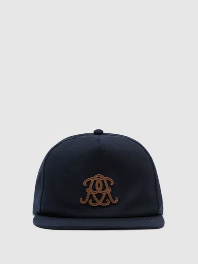 Reiss Navy Monogram Cotton Trucker Cap